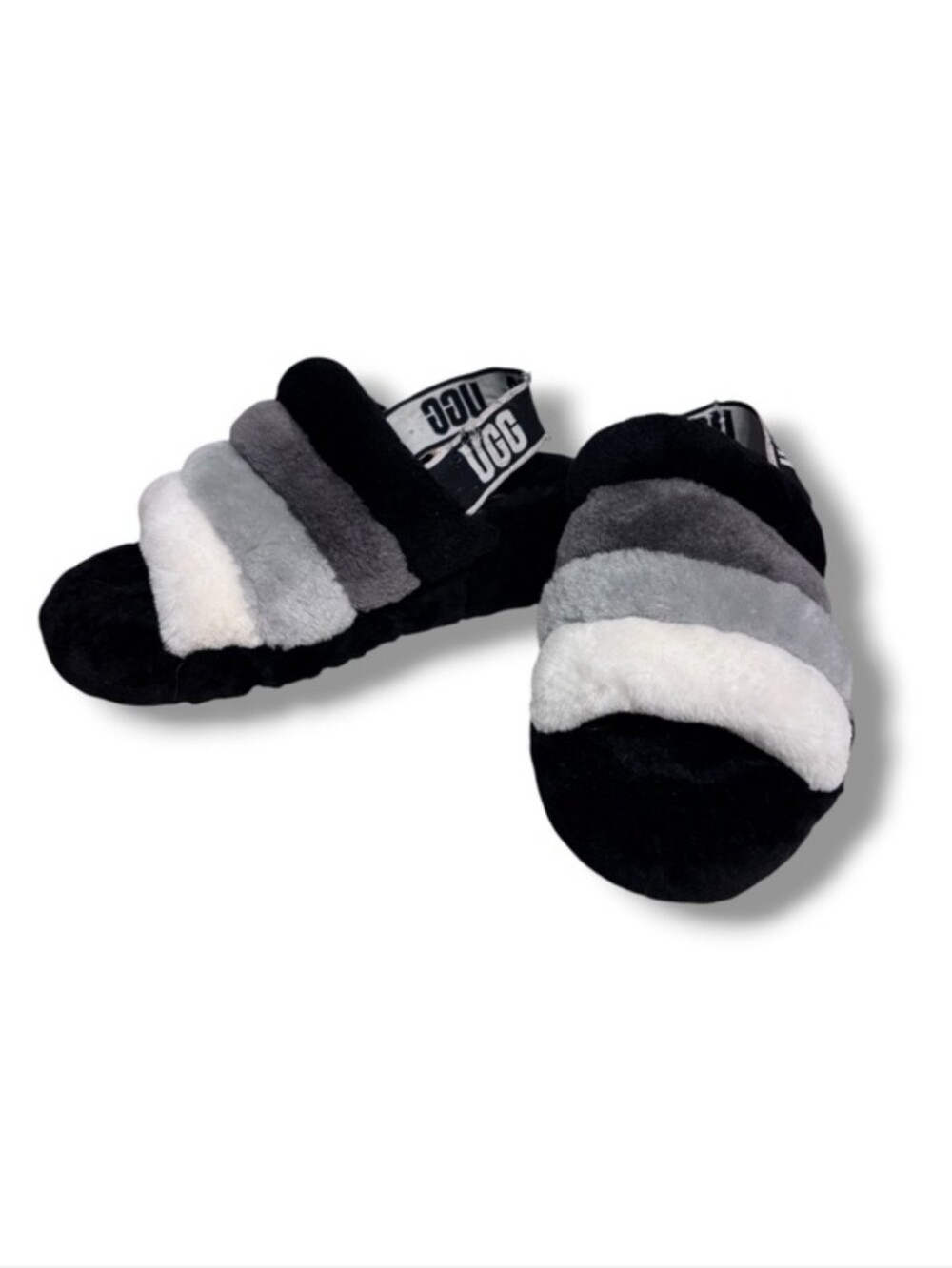 UGG Fluff Yeah Multi-Color Slides Logo Elastic Size 8